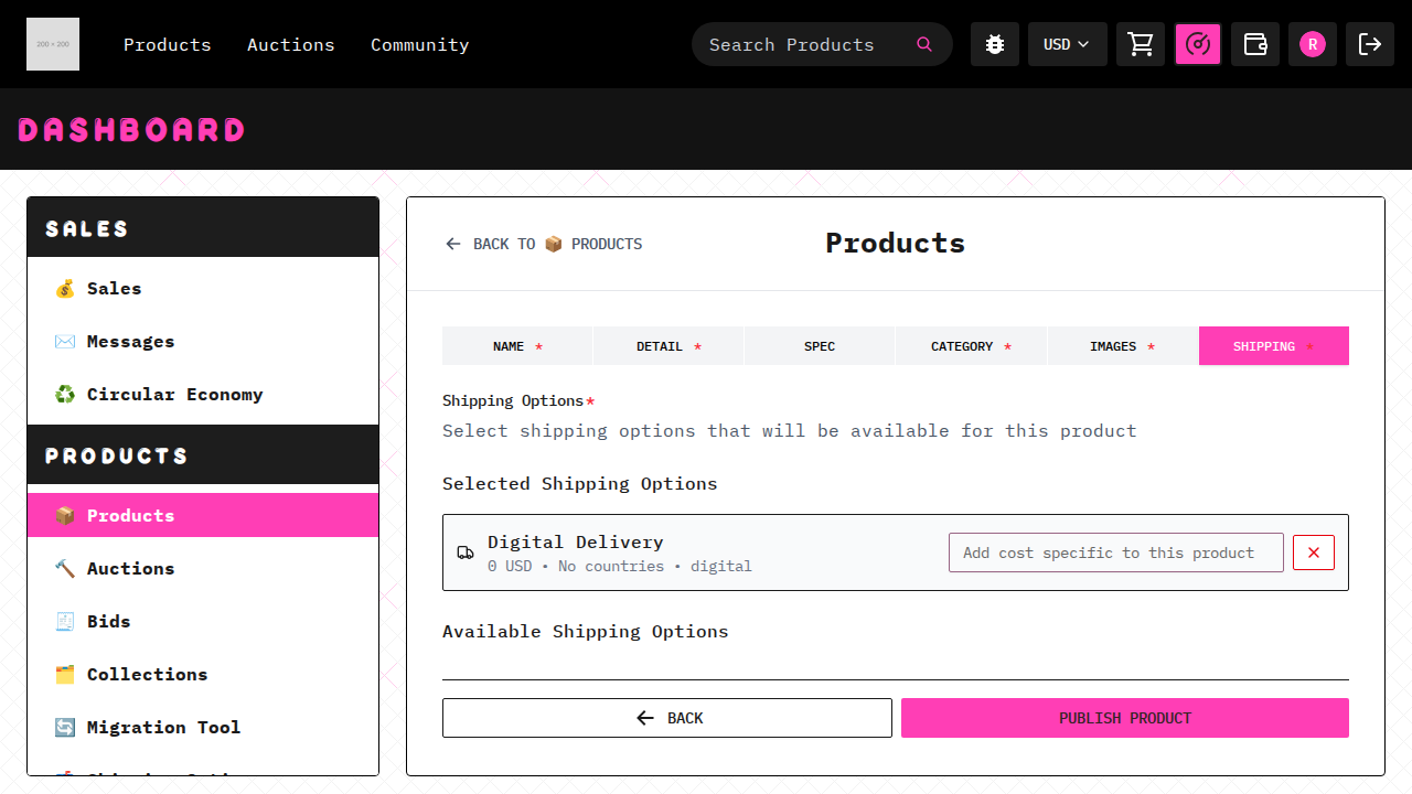 configured-zero user can publish first product without V4V s